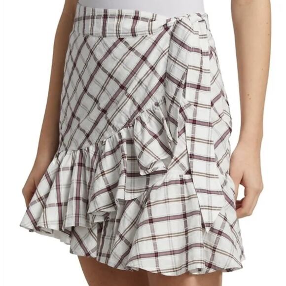 Veronica Beard NWT Sz4 Memphis Mini Skirt Plaid Ruffle Wrap Grunge Punk Academic